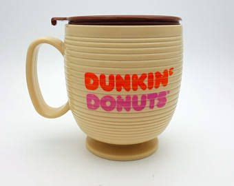 Very Rare Vintage 80's Dunkin Donuts Travel Mug made in USA French Canadian Le Super Caf! Hot ...