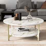 Decorotika Versy Metal Wood Round Coffee Table, Gold, Powder Coated | RTBShopper