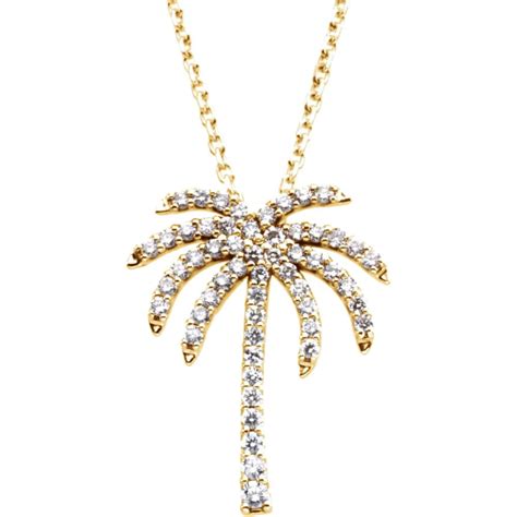 Diamond2Deal - 14k Yellow Gold 1/4 Cttw Diamond Palm Tree 16" Necklace ...