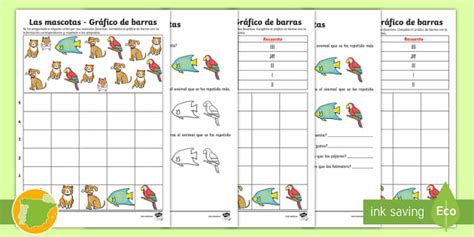 Fichas de actividad por niveles: Gráficos de barras - Las mascotas