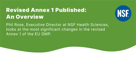 An Overview of the EudraLex Volume 4, Annex 1 Revision