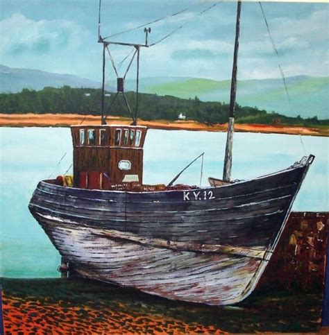 Items similar to The Old Fishing Boat, an Original Acrylic painting on Canvas. BIG 24" X 24 ...