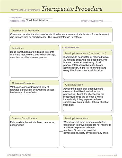 Active Learning Template Therapeutic Procedure - Free Printable Form