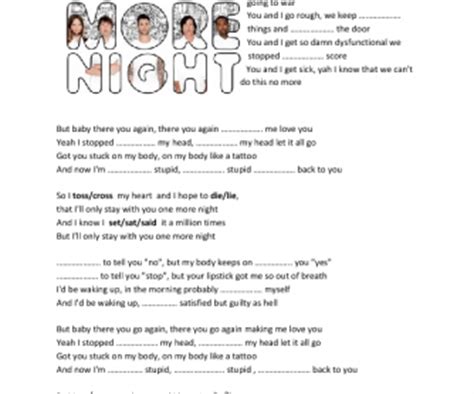 Song Worksheet: One More Night by Maroon 5