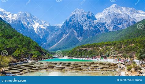 Jade Water Village with Jade Dragon Snow Mountain in Background , Lijiang City, Yunnan Province ...