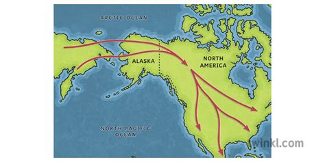 Siberia Alaska Land Bridge Map Geography North America KS2 Illustration