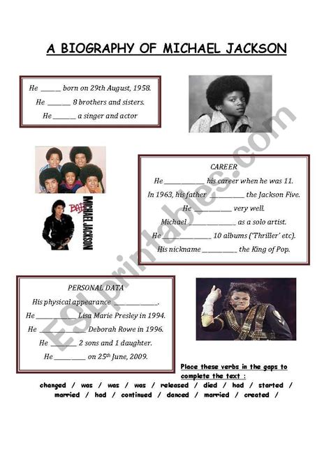 A Biography of Michael Jackson - ESL worksheet by amyi