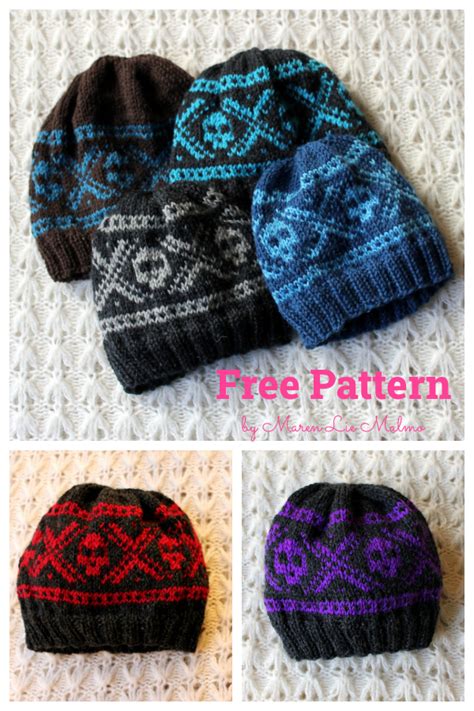 Marius Hats Scull Heart Smiley Free Knitting Pattern