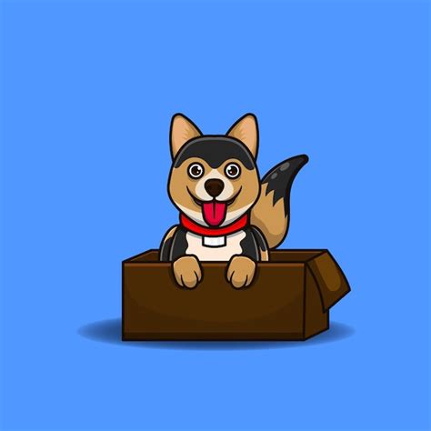 Premium Vector | Cute dog in cardboard