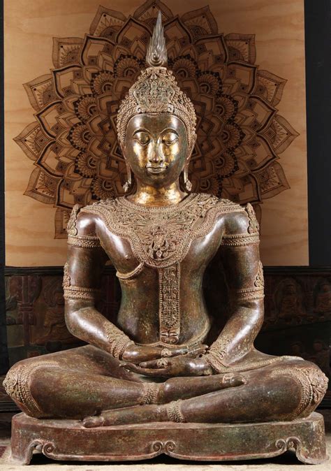 Large Meditating Thai Brass Buddha Statue 58" (#104t11): Lotus Sculpture