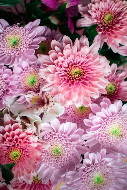 Premium Photo | Bouquet with pink chrysanthemums