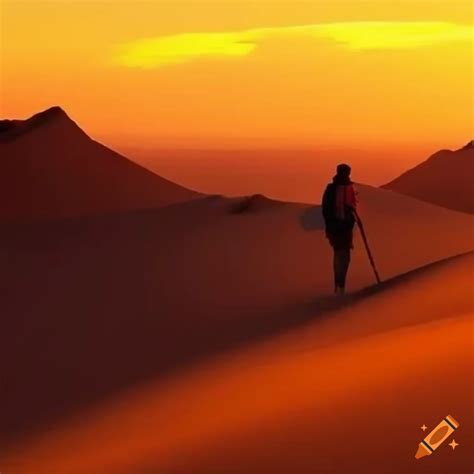 Hiking trails in africa's desert at sunset