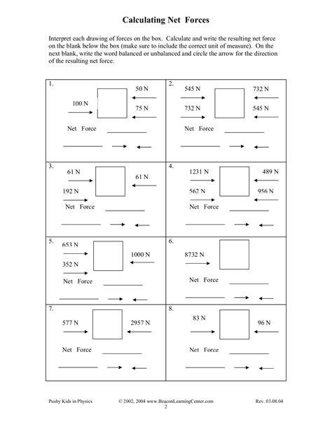 Net Force Worksheet Answer Key