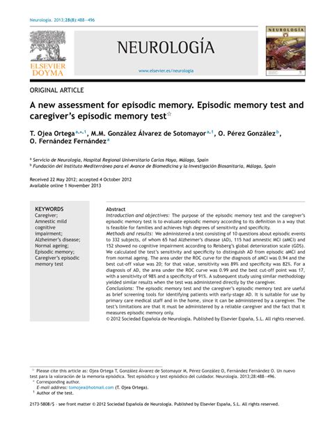 (PDF) A new assessment for episodic memory. Episodic memory test and ...