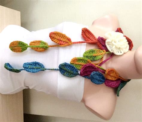 Leaf Scarf Handmade Crochet Rainbow Flower Lariat Scarf | Etsy