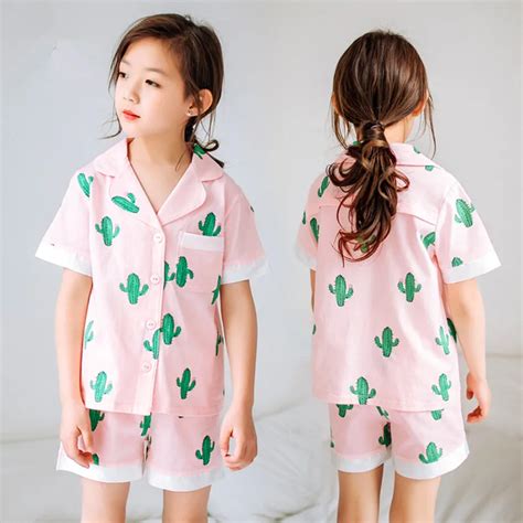 Summer Girls Pajamas Sets Home Clothes Cactus Print Homewear Suits ...