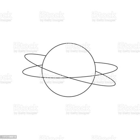 Planet With Orbit And Satellites In Line Art Design Element Logo Stock Illustration - Download ...