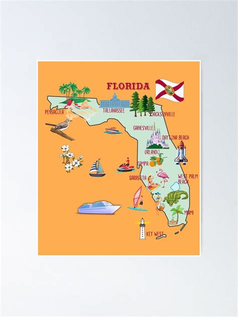 "Florida Map, tourist attractions, the major cities, flag, symbols ...