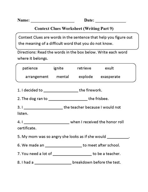 Context Clues Worksheet Writing Part 9 Intermediate | Context clues worksheets, Context clues ...