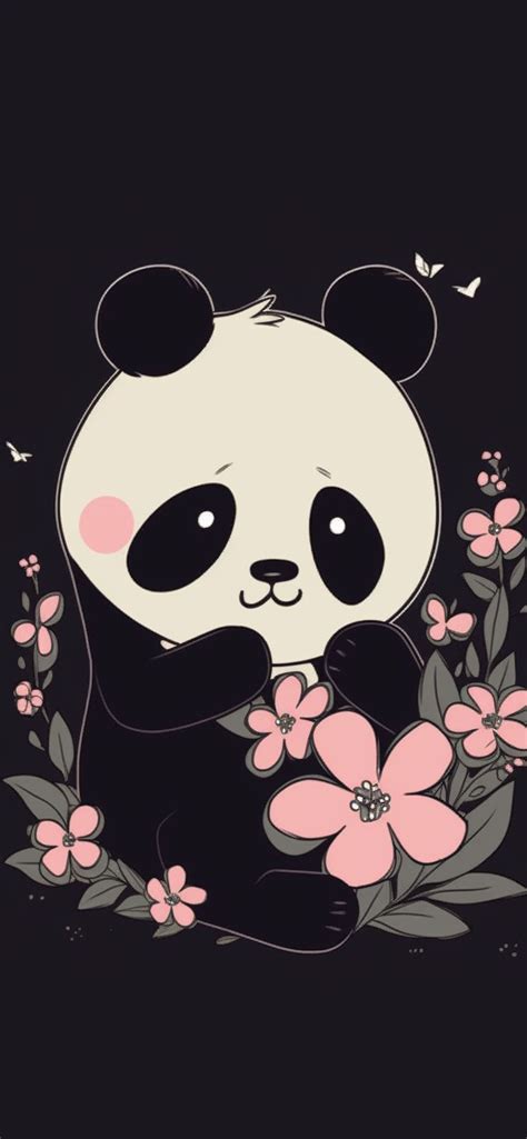 Cute Panda & Flowers Black Wallpapers - Cute Panda Wallpapers | Cute ...