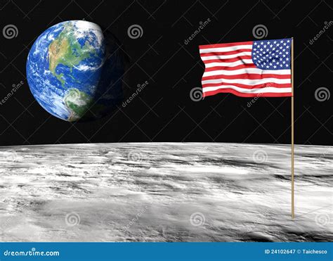 American flag on the moon stock illustration. Image of universe - 24102647