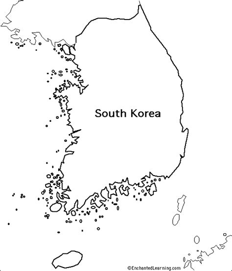 Outline Map Research Activity #3 - South Korea - EnchantedLearning.com