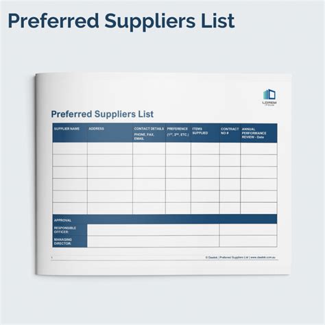 Preferred Supplier List Template | Dawtek