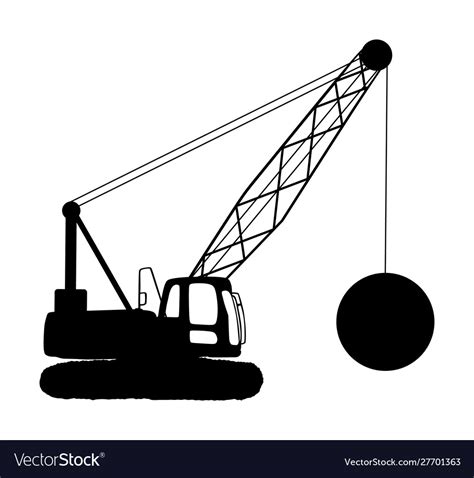 Wrecking ball crane silhouette isolated Royalty Free Vector