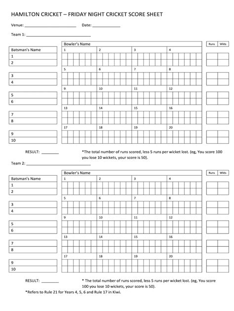 Cricket Score Sheet Pdf - Fill Online, Printable, Fillable, Blank | pdfFiller