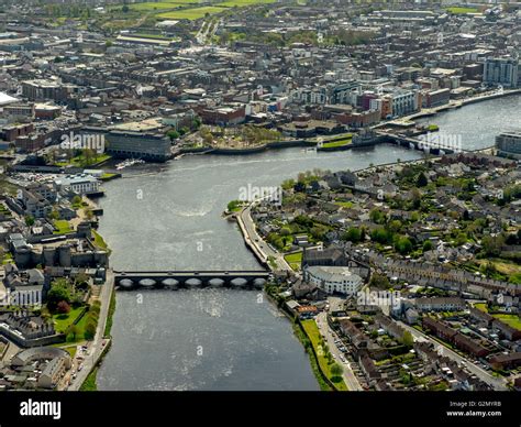 Aerial view, Shannon river flows through Limerick, Limerick, COUNTY CLARE, Limerick, Ireland ...