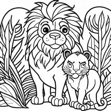 Premium AI Image | coloring page for kids Lion The Powerpuff Girls style line low detailm no shading