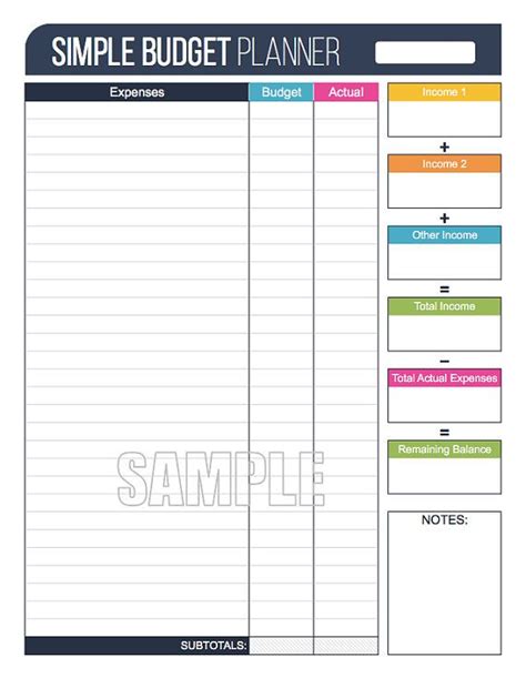 Simple Budget Planner - Worksheet - EDITABLE - Personal Finance Organizing Printables ...