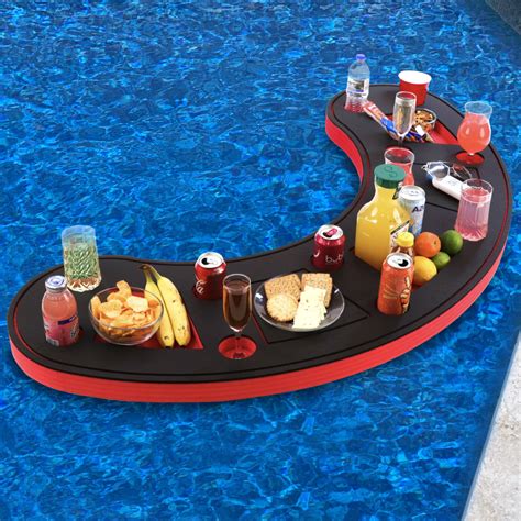 Polar Whale Giant Red and Black Floating Bar Table Tray Bartender Drink Holder for Pool or Beach ...