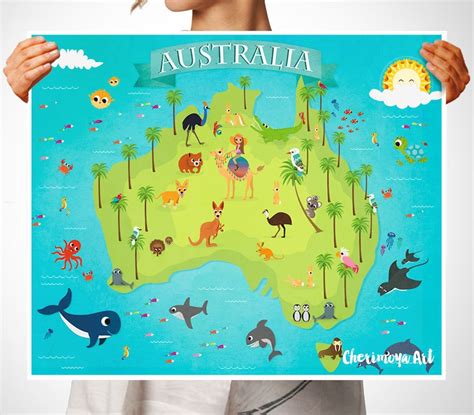 Australia Animal Map Kids Maps Map of Australia Kids Wall Maps - Etsy