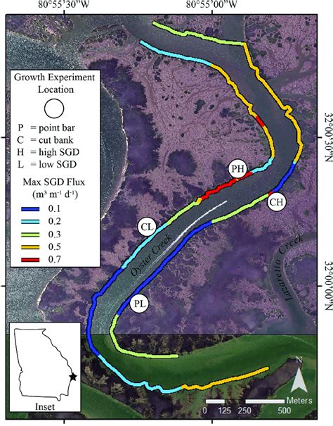 Study sites in Oyster Creek, a tidal creek in coastal Georgia. Growth... | Download Scientific ...