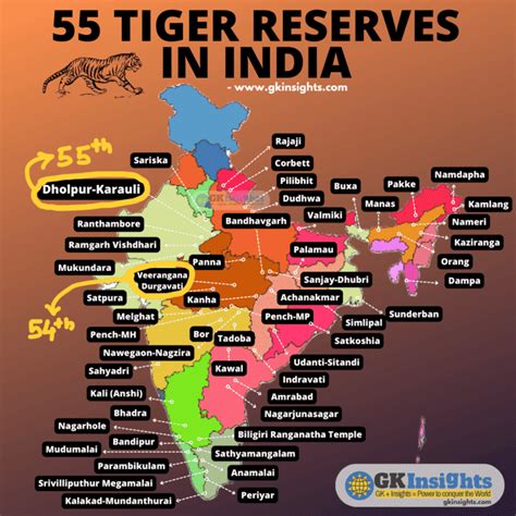 55 Tiger Reserves in India - Map & List - gkinsights.com