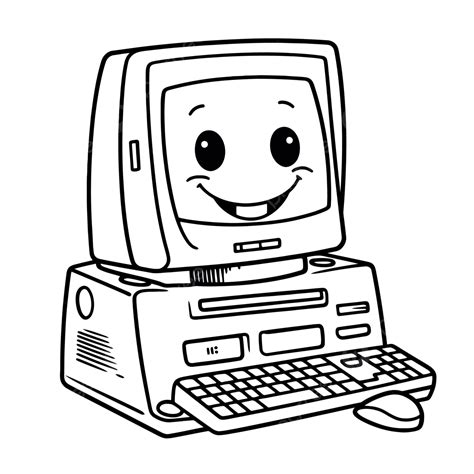 Smiling Computer With A Keyboard Coloring Page Outline Sketch Drawing ...