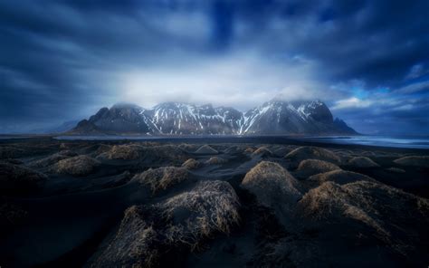Download wallpapers Vestrahorn, morning, sunrise, mountain landscape, fog, Iceland for desktop ...