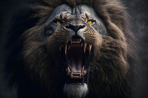 Premium AI Image | Scary feared dark roaring lion