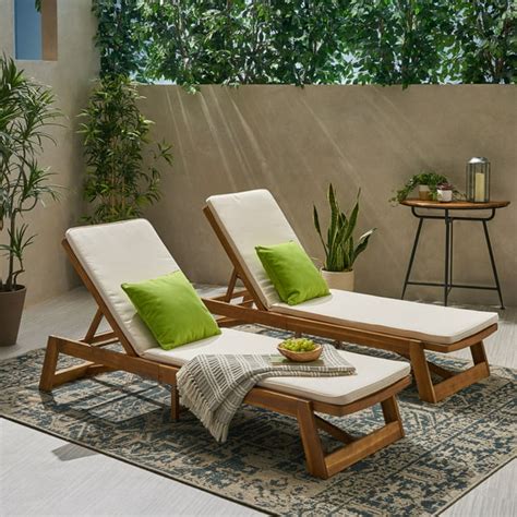 Cullen Outdoor Acacia Wood Chaise Lounge and Cushion Sets, Set of 2 ...