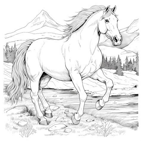 Premium Photo | Cute simple horse outline coloring page for kids