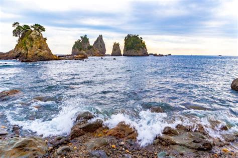 Landscape of the High Tides of the Minokake-rocks at Izu. Stock Image - Image of shizuoka ...