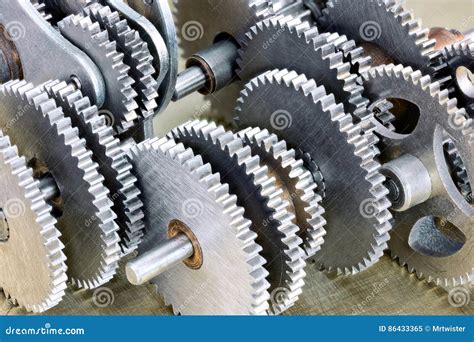 Set of Metal Mechanical Gear Cog Wheels Closeup Stock Image - Image of ...