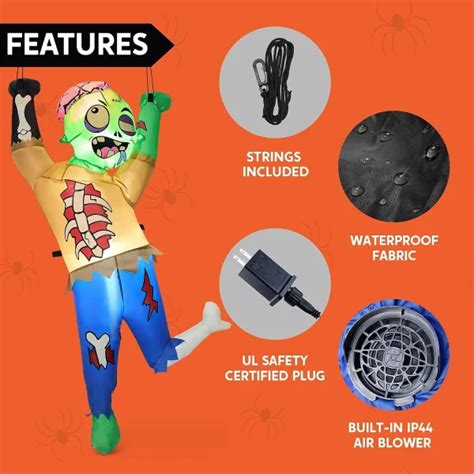 Best 5ft Halloween Climbing Inflatable Zombie with LEDs