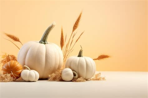 Premium Photo | Light fall backdrop adorned with pumpkins These visuals capture the beauty and ...