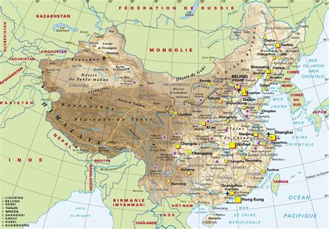 Carte de la Chine Relief, villes, carte administrative et politique de la Chine