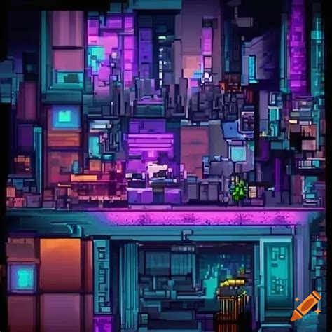 Pixel art cyberpunk full length game terrain