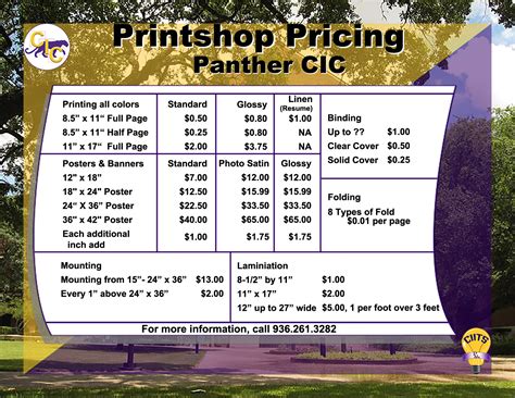 Printshop Pricing Flyer - Distance Learning at PVAMU