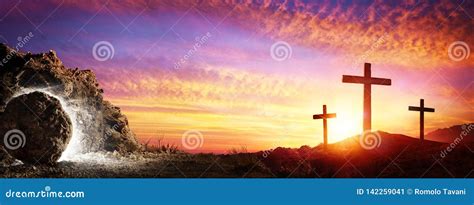 Resurrection - Tomb Empty with Crucifixion Stock Image - Image of cross ...