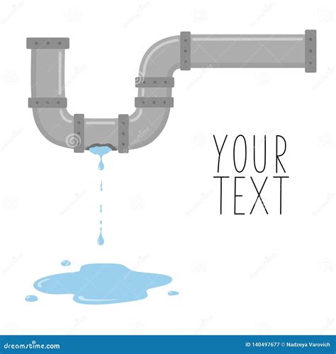 Leaking Pipe with Flowing Water Vector Illustration. There is Space for Text Stock Vector ...